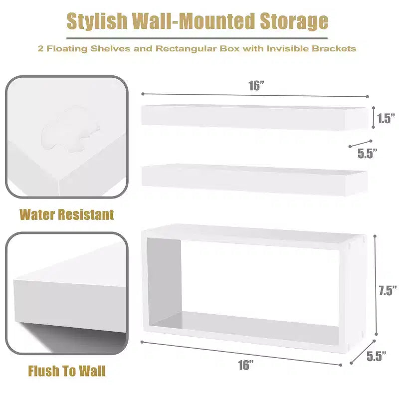 Floating Shelves with Invisible Brackets & 1 Rectangular Box