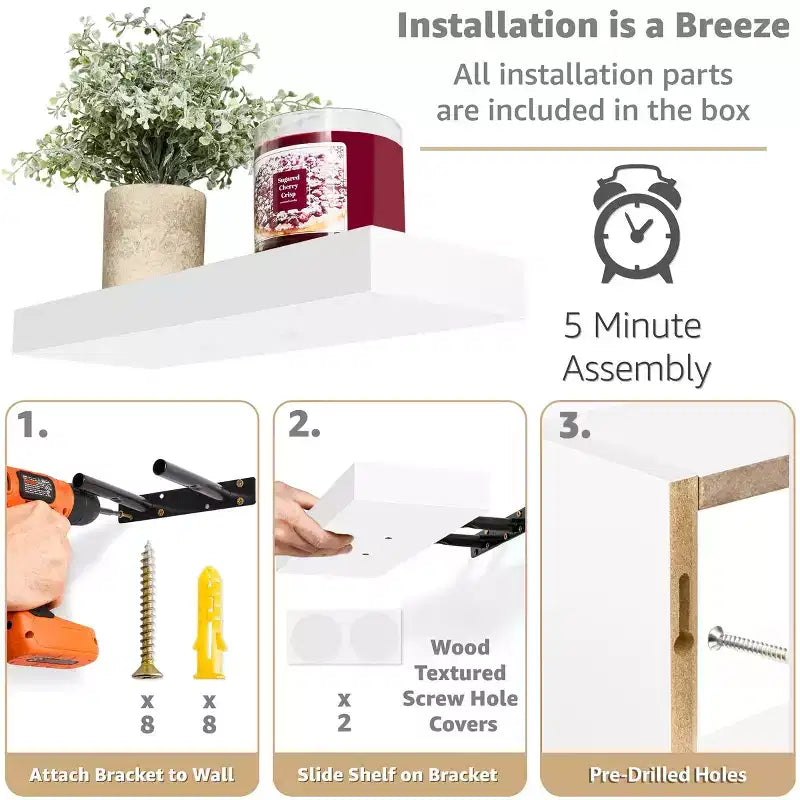 Floating Shelves with Invisible Brackets & 1 Rectangular Box