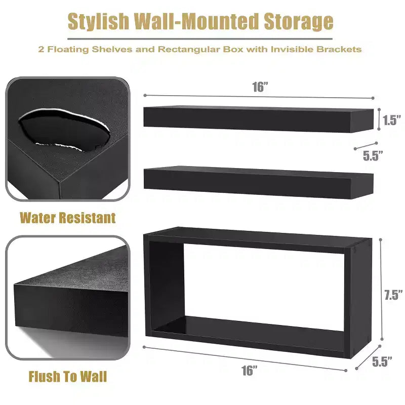 Floating Shelves with Invisible Brackets & 1 Rectangular Box