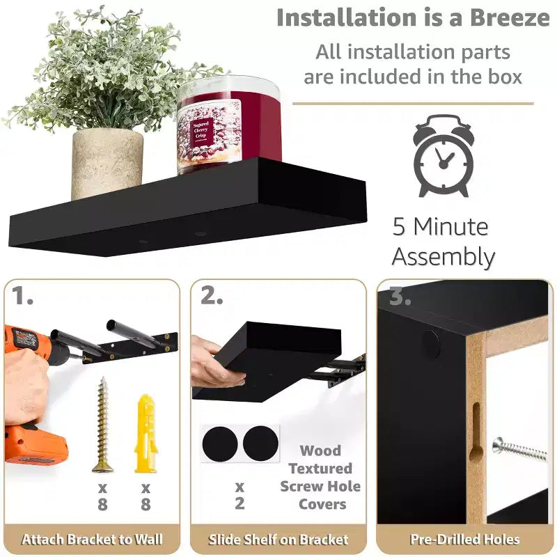 Floating Shelves with Invisible Brackets & 1 Rectangular Box