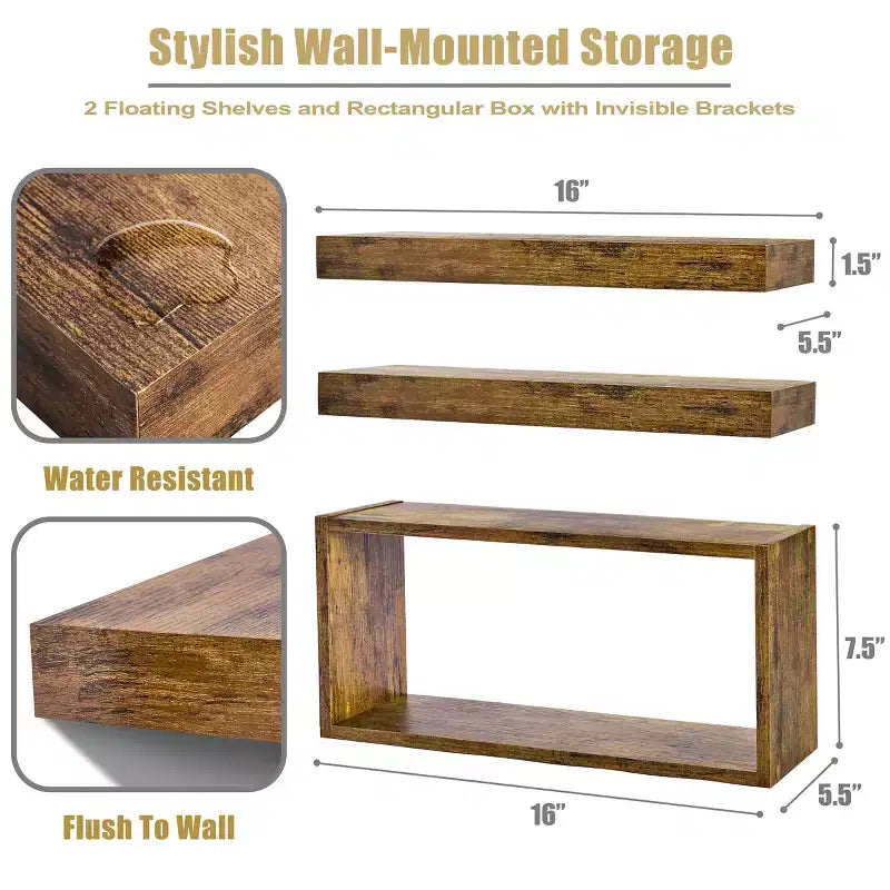 Floating Shelves with Invisible Brackets & 1 Rectangular Box
