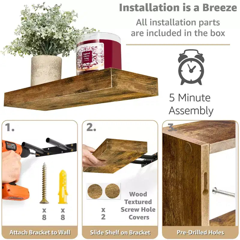 Floating Shelves with Invisible Brackets & 1 Rectangular Box