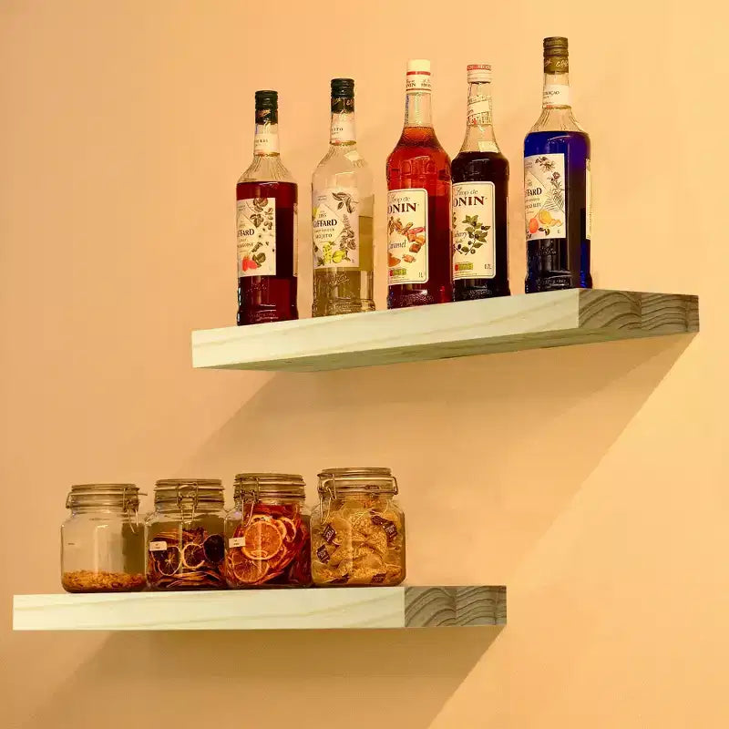 Solid Wood Floating Shelves - for Bathroom Decor, Books, Bedroom & Living Room