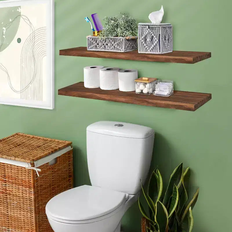 Solid Wood Floating Shelves - for Bathroom Decor, Books, Bedroom & Living Room