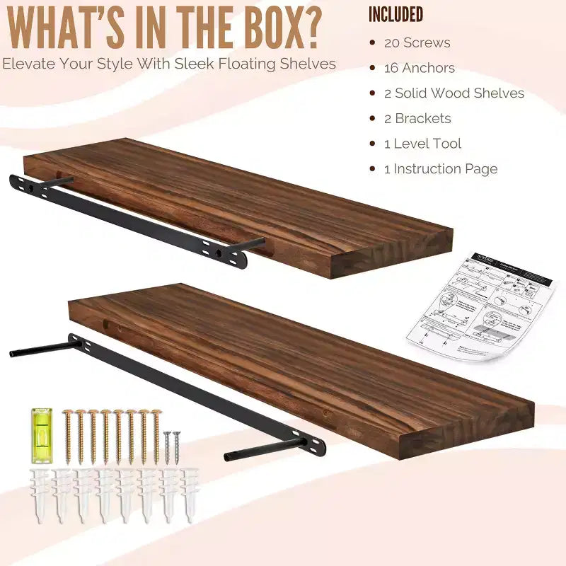 Solid Wood Floating Shelves - for Bathroom Decor, Books, Bedroom & Living Room