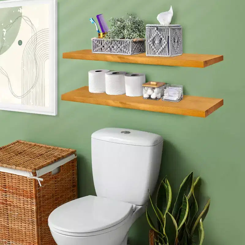 Solid Wood Floating Shelves - for Bathroom Decor, Books, Bedroom & Living Room