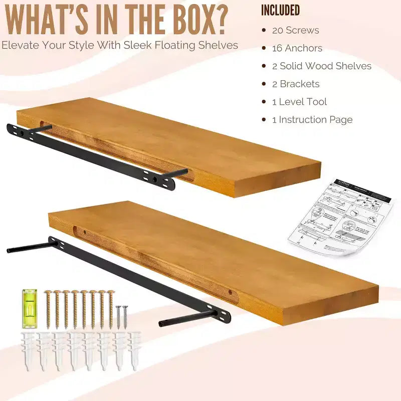 Solid Wood Floating Shelves - for Bathroom Decor, Books, Bedroom & Living Room