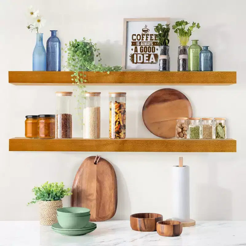 Solid Wood Floating Shelves - for Bathroom Decor, Books, Bedroom & Living Room