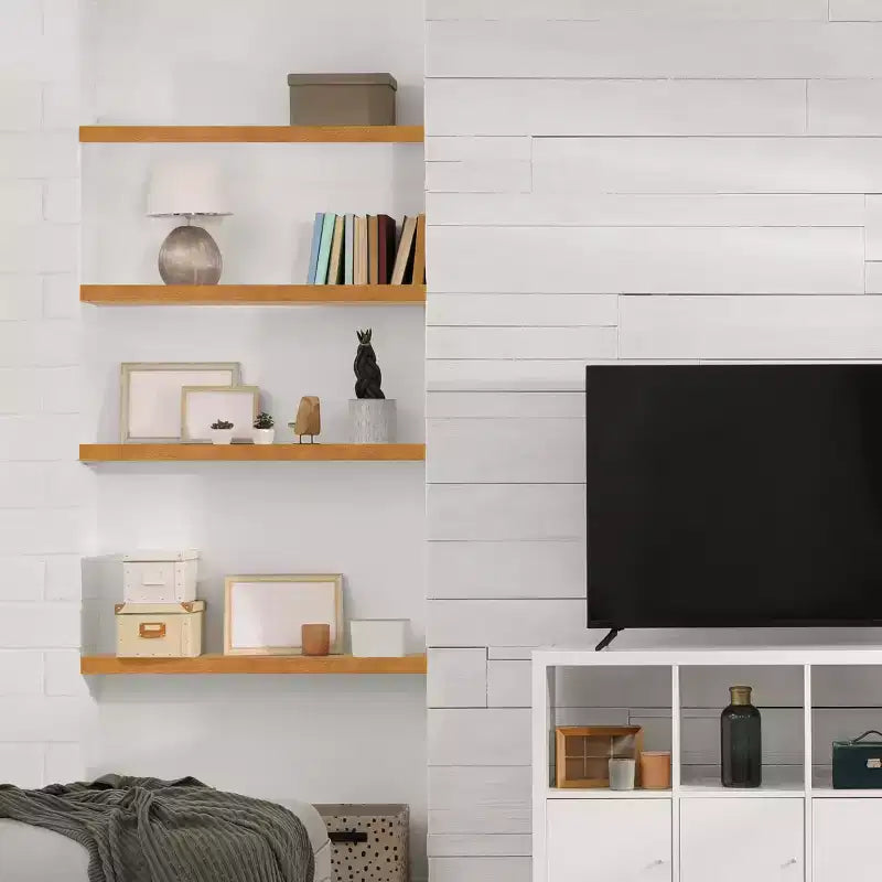 Solid Wood Floating Shelves - for Bathroom Decor, Books, Bedroom & Living Room
