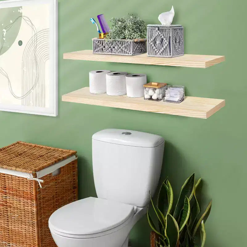 Solid Wood Floating Shelves - for Bathroom Decor, Books, Bedroom & Living Room