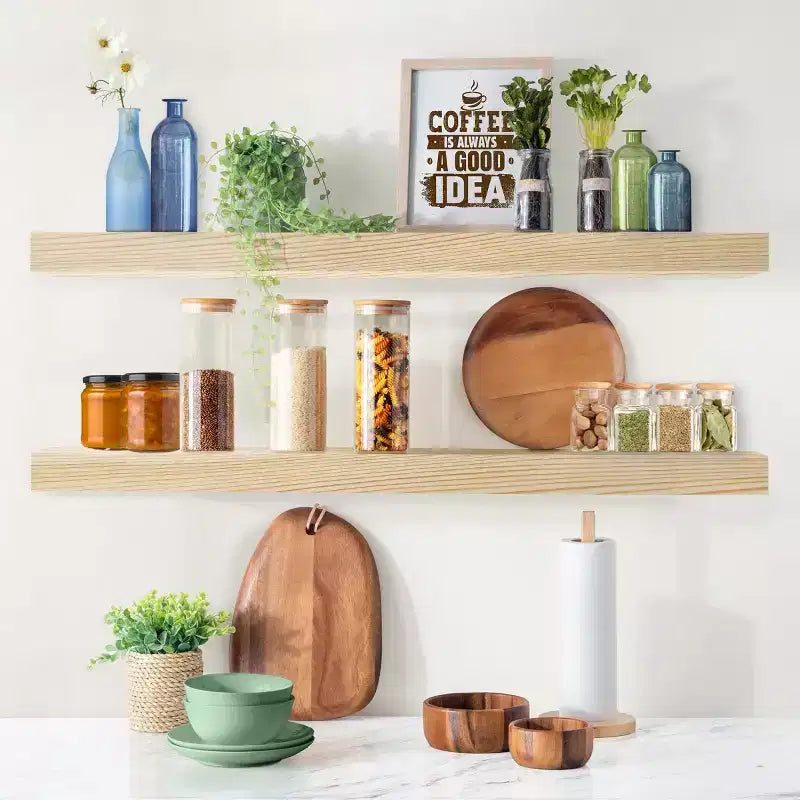Solid Wood Floating Shelves - for Bathroom Decor, Books, Bedroom & Living Room