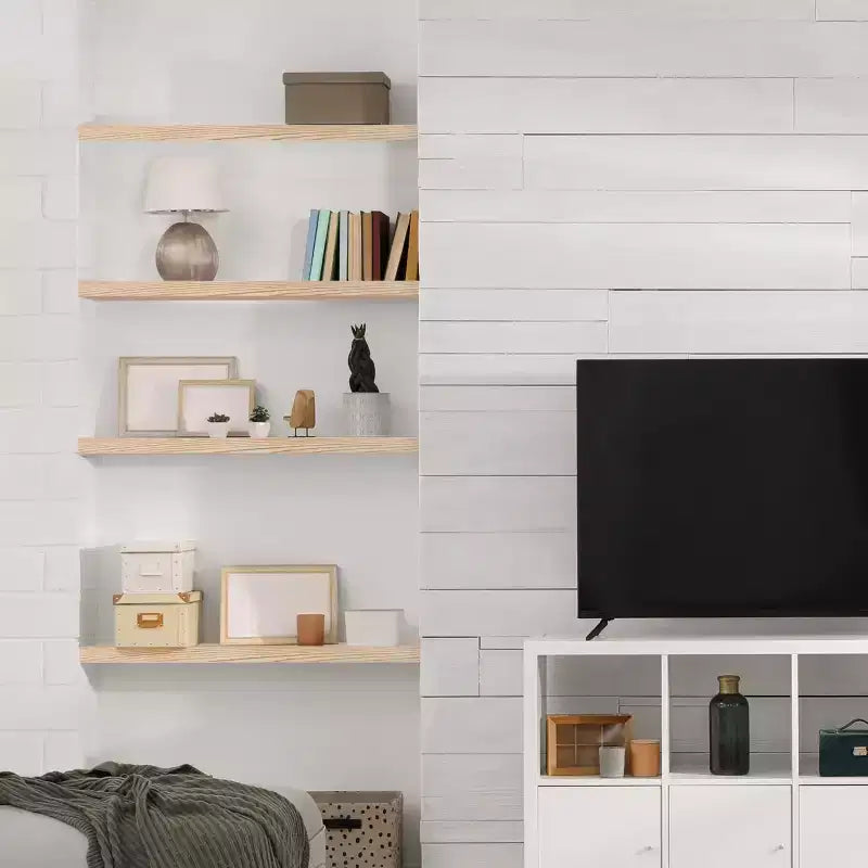 Solid Wood Floating Shelves - for Bathroom Decor, Books, Bedroom & Living Room