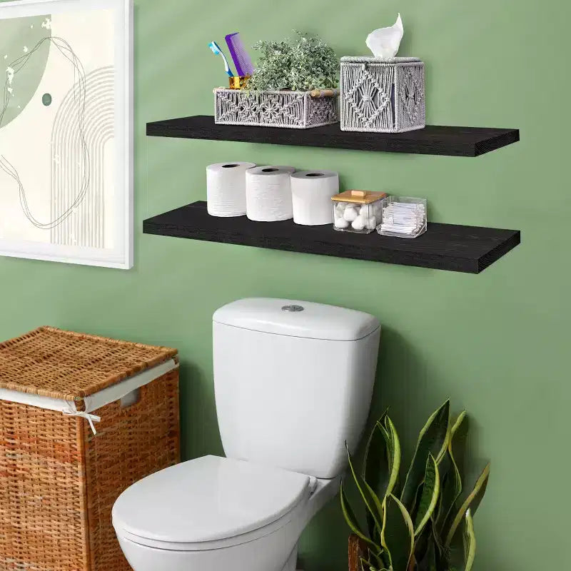 Solid Wood Floating Shelves - for Bathroom Decor, Books, Bedroom & Living Room