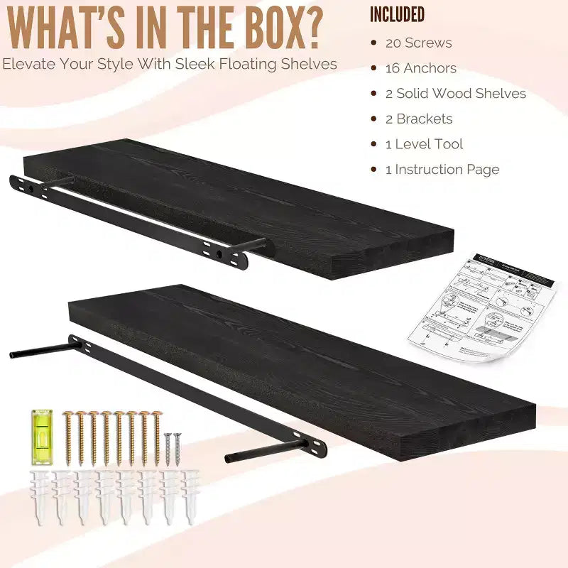 Solid Wood Floating Shelves - for Bathroom Decor, Books, Bedroom & Living Room