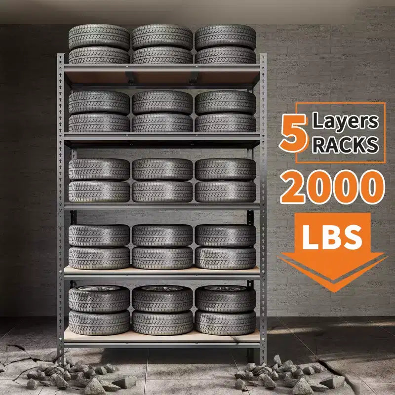 Storage Shelves 5 Tier Garage Shelving Heavy Duty Adjustable Metal Shelving Unit, Garage Shelves for Basement, Warehouse, Pantry, Closet, Kitchen