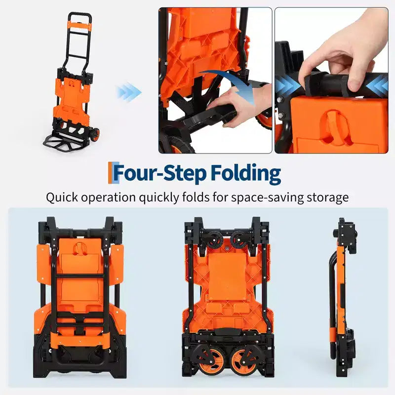 Folding Trolley, Portable Cart with Foldable Basket, 1 Bungee Cord, 4 Wheels and Retractable Handle for Kitchen and Office Use, 330lb Capacity