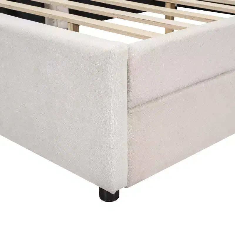 Upholstered Daybed with Storage Drawers, L Shaped Corner Sofa Bed Frame Floor Bed Frame with USB Charging for Teens Adults, Beige