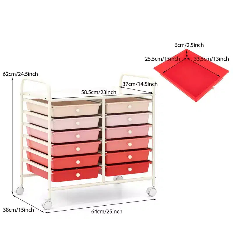 Carrello portatutto a 12 cassetti, organizer per carta su rotelle, carrello con ruote, piano d'appoggio e cassetti portaoggetti rimovibili, carrello multiuso per attrezzi artistici e artigianali