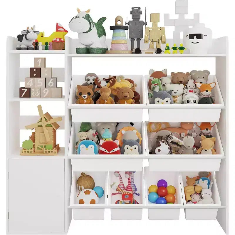 Childrens Wooden Toy Organizer with 8 Bins & 3 Shelves,Storage Bookshelf for Toys,Books,Games,and Crafts,Playroom Organization Bookcase