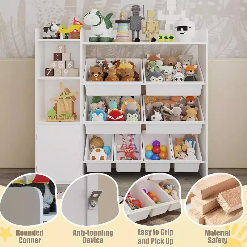 Childrens Wooden Toy Organizer with 8 Bins & 3 Shelves,Storage Bookshelf for Toys,Books,Games,and Crafts,Playroom Organization Bookcase