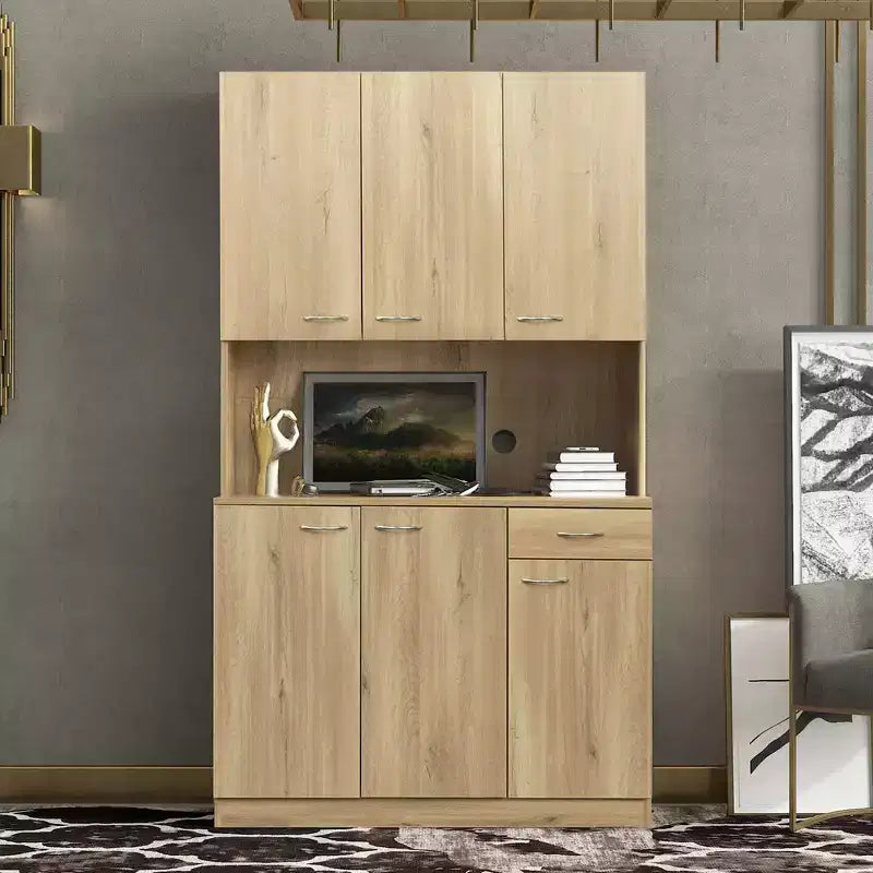 Dispensa da cucina indipendente 70.87 con 6 ante, cassetto, ripiani a giorno, versatile credenza, armadietto per riporre oggetti artigianali
