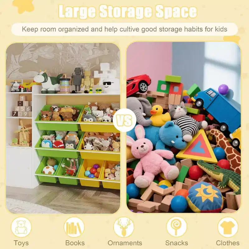 Organizzatore di stoccaggio largo 43,5 pollici con 8 contenitori rimovibili e molteplici scomparti, scaffale portaoggetti a 4 livelli per libri e oggetti d'artigianato, libreria per camera da letto, aula