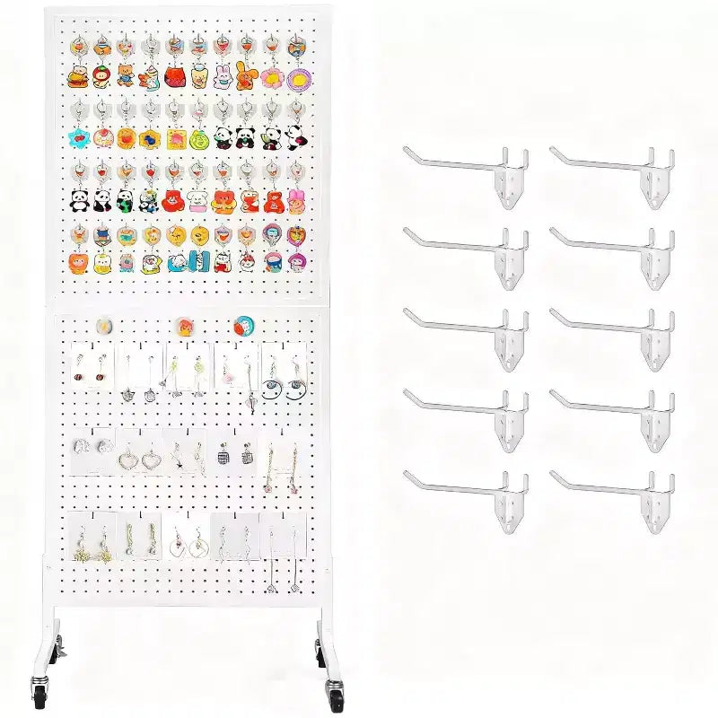 2'x5' Pegboard Display Stand with Wheels, Metal Peg Board Display Rack with T-Base and Hooks for Craft Fair, Retail and Home Organizer