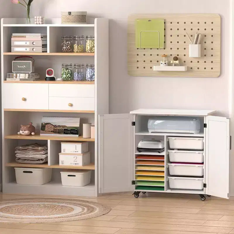Craft Cart Compatible with Cricut Machine, Rolling Cricut Cabinet with Storage 31.6W x 15.8D x 34.9H