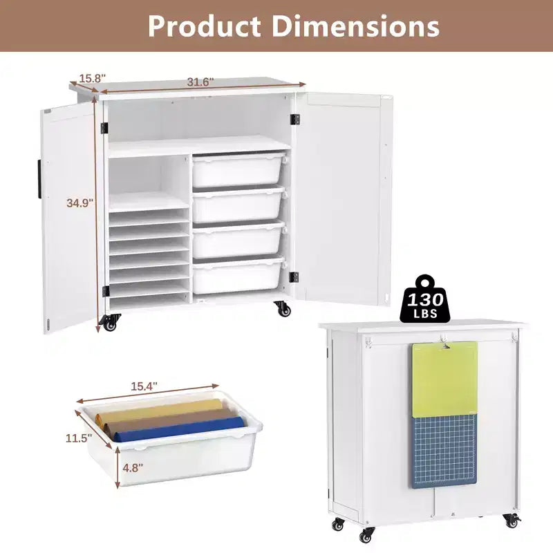Carrello portacreative compatibile con macchina Cricut, mobiletto Cricut su ruote con contenitore 31.6L x 15.8P x 34.9A