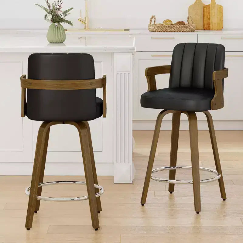 29 Swivel Bar Stools with Back & Arm for Kitchen Island, Faux Leather Upholstered