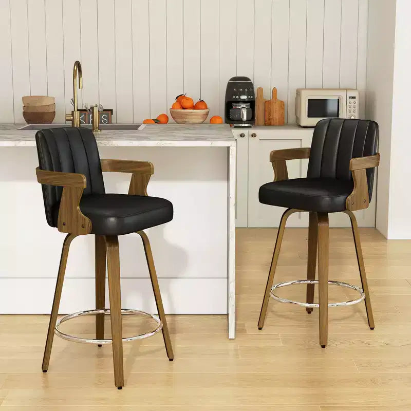 29 Swivel Bar Stools with Back & Arm for Kitchen Island, Faux Leather Upholstered