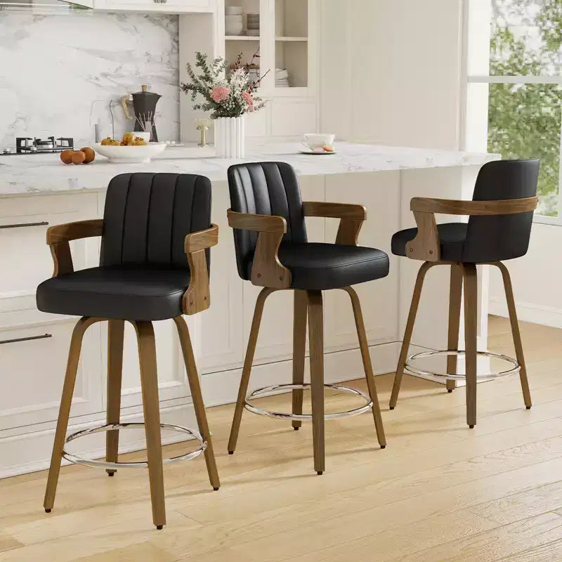 29 Swivel Bar Stools with Back & Arm for Kitchen Island, Faux Leather Upholstered
