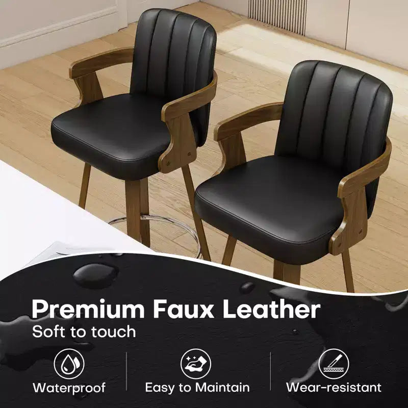 29 Swivel Bar Stools with Back & Arm for Kitchen Island, Faux Leather Upholstered