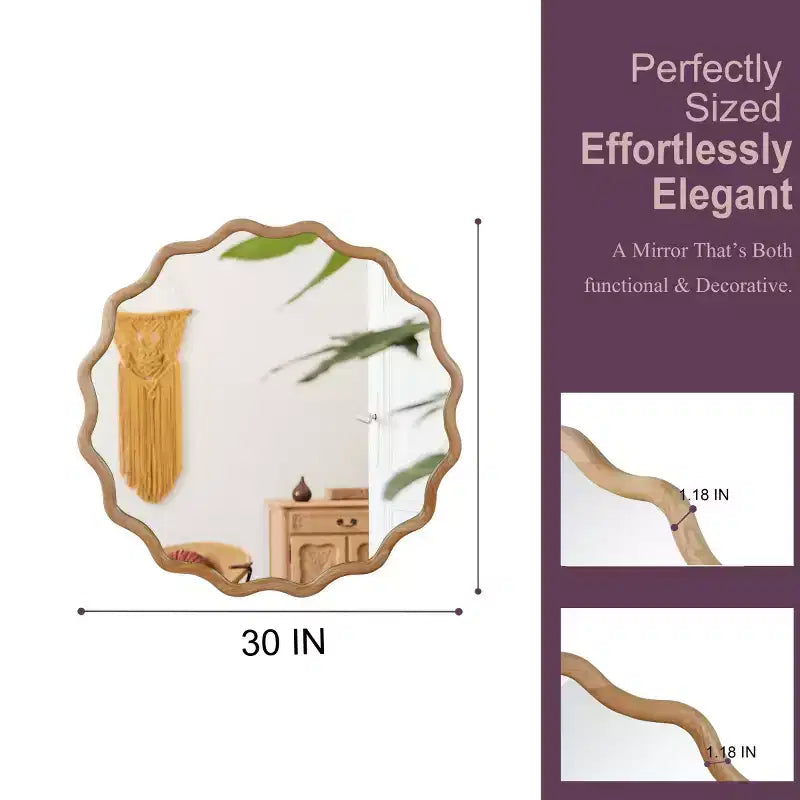 Round Decorative Wall Mirror with Wavy Design, Modern Accent Mirror for Bedroom, Bathroom, Living Room, Entryway