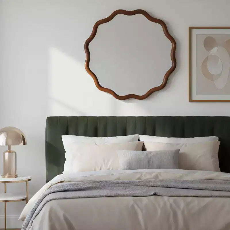 Round Decorative Wall Mirror with Wavy Design, Modern Accent Mirror for Bedroom, Bathroom, Living Room, Entryway