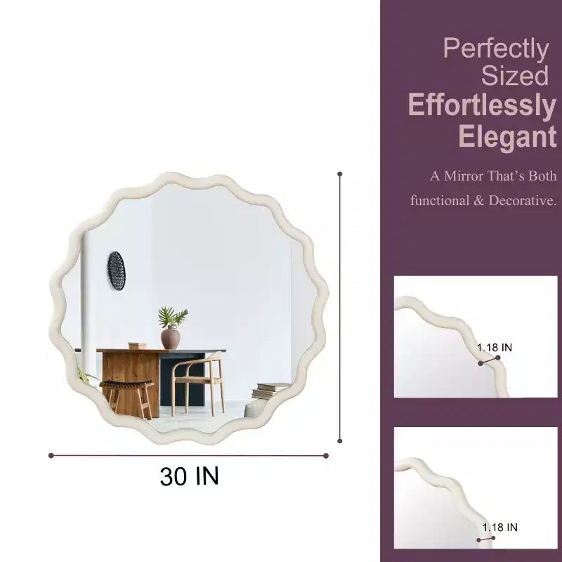 Round Decorative Wall Mirror with Wavy Design, Modern Accent Mirror for Bedroom, Bathroom, Living Room, Entryway