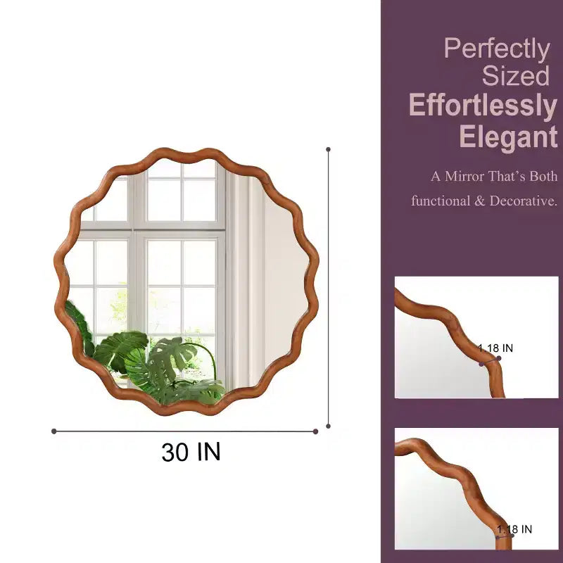 Round Decorative Wall Mirror with Wavy Design, Modern Accent Mirror for Bedroom, Bathroom, Living Room, Entryway