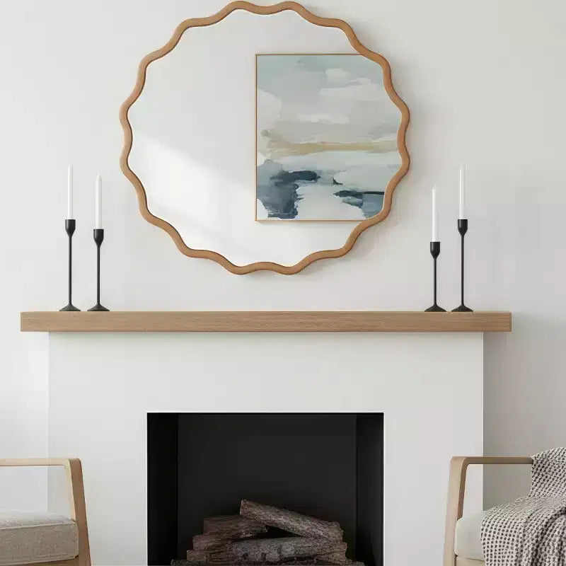 Round Decorative Wall Mirror with Wavy Design, Modern Accent Mirror for Bedroom, Bathroom, Living Room, Entryway
