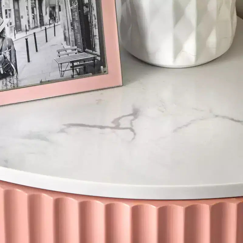 360 Rotatable Coffee Table Round Nesting with Flower Top & 2 Drawers, Accent Table Cocktail Table End Table Side Table