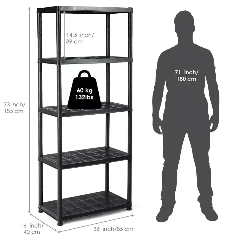 1/ 5-Tier Freestanding Heavy Duty Storage Shelf Rack for Indoor & Outdoor Use Black