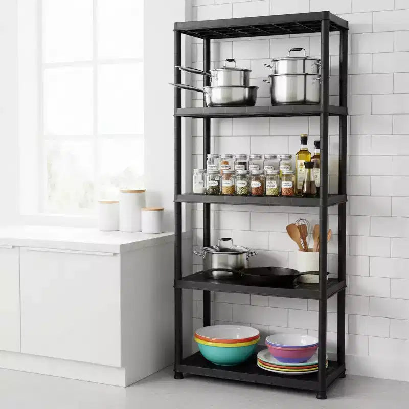 1/ 5-Tier Freestanding Heavy Duty Storage Shelf Rack for Indoor & Outdoor Use Black