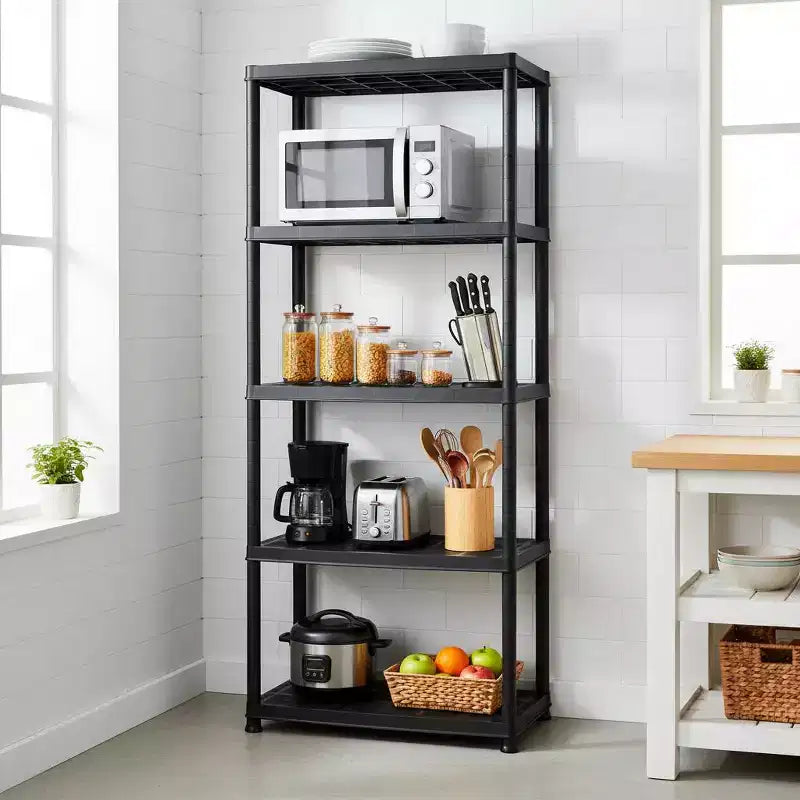 1/ 5-Tier Freestanding Heavy Duty Storage Shelf Rack for Indoor & Outdoor Use Black