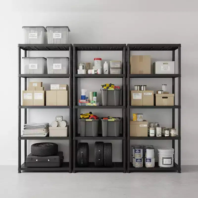1/ 5-Tier Freestanding Heavy Duty Storage Shelf Rack for Indoor & Outdoor Use Black