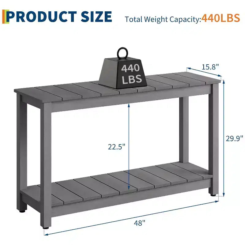 48 Inch 2-Shelf Console Table, Adjustable Foot Pad, Wooden Bar Storage Organizer, for Patio, Porch, Backyard, Garden