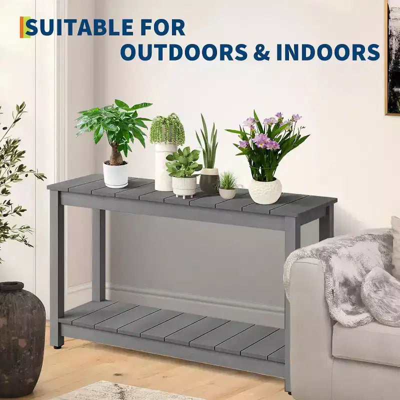 48 Inch 2-Shelf Console Table, Adjustable Foot Pad, Wooden Bar Storage Organizer, for Patio, Porch, Backyard, Garden