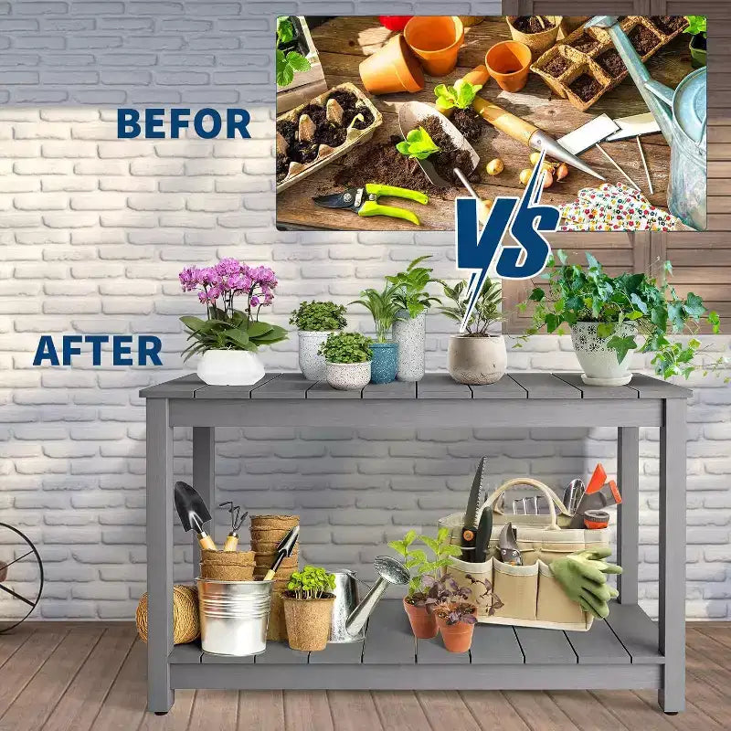 48 Inch 2-Shelf Console Table, Adjustable Foot Pad, Wooden Bar Storage Organizer, for Patio, Porch, Backyard, Garden