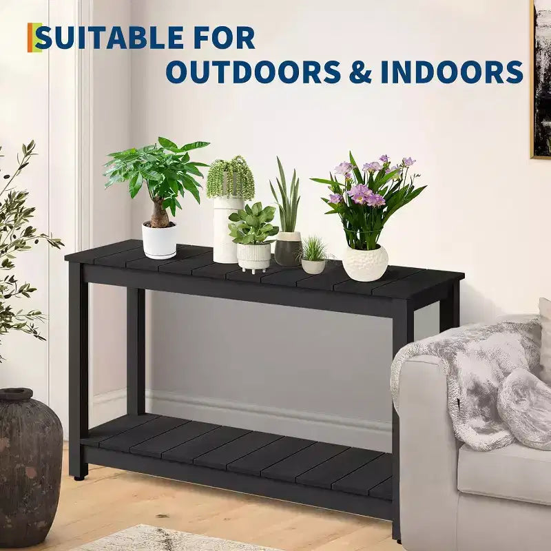 48 Inch 2-Shelf Console Table, Adjustable Foot Pad, Wooden Bar Storage Organizer, for Patio, Porch, Backyard, Garden