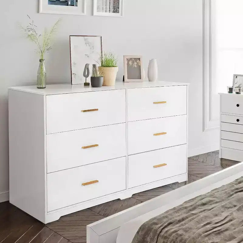 Comò per Camera da Letto con 6 Cassetti, Cassettiera con Maniglia in Metallo, Mobiletto Organizzatore in Legno per Ufficio Domestico