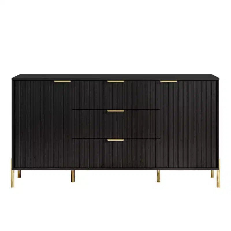Modern Elegance 2 Drawer Nightstands and 3 Drawer Dresser, Black