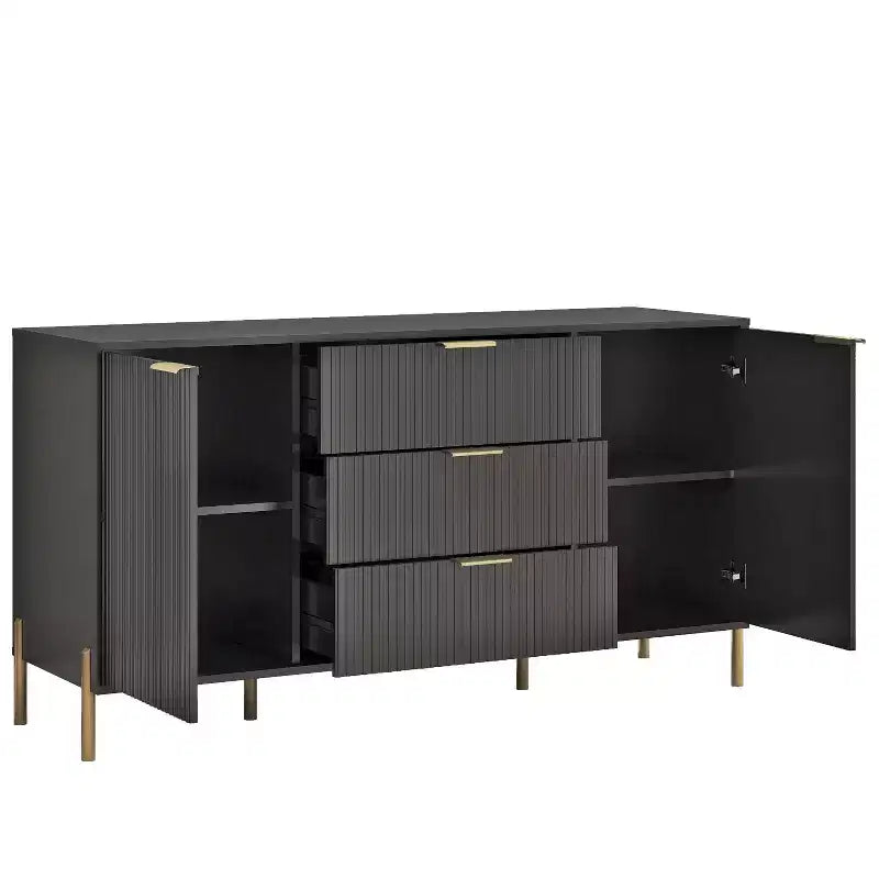 Modern Elegance 2 Drawer Nightstands and 3 Drawer Dresser, Black